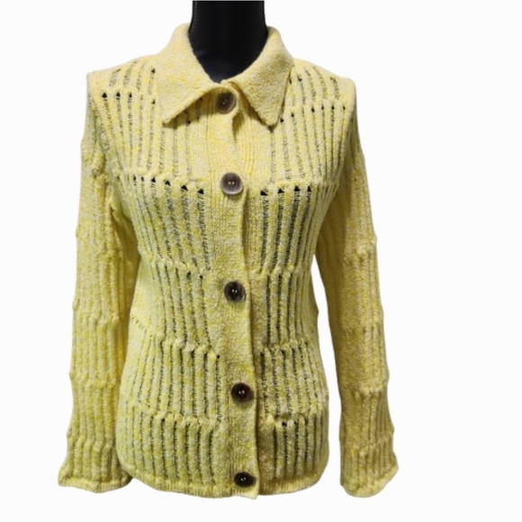 RIVER ISLAND Pastel Yellow Button-up 3D Knit Sweater Cardigan (M) - Picture 1 of 13